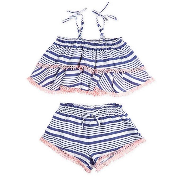 Jessica Simpson 2 Piece Stone Wash Ruffle Stripe Tank and Short Set - 24m - Picture 1 of 3